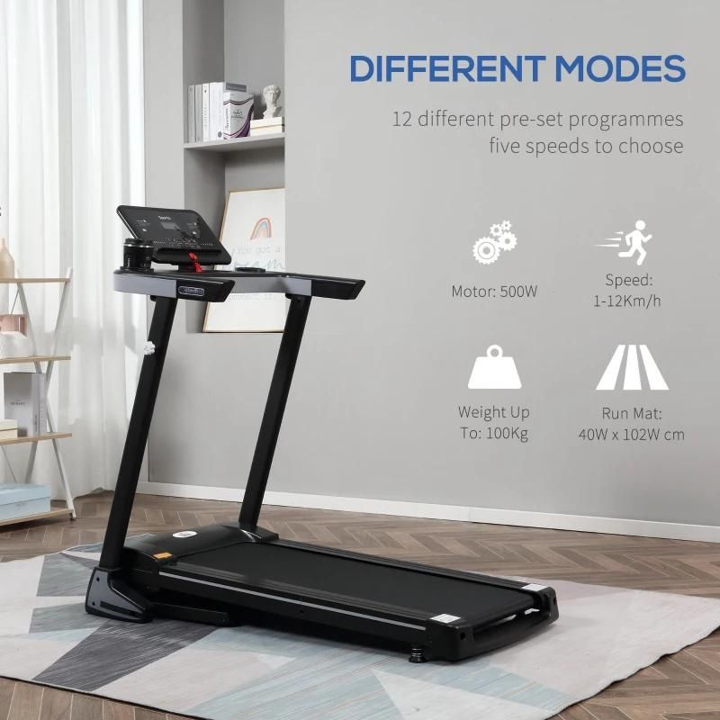 HOMCOM Folding Treadmill Blak Home Motorised Running Machine w/ LCD Display